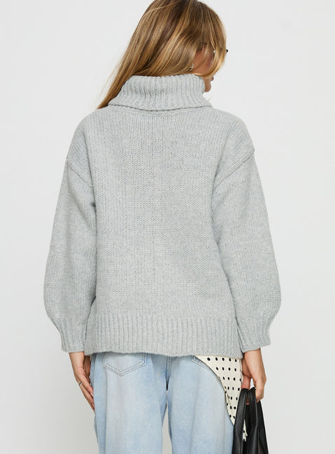 back view of model wearing Princess Polly Let Love In Knit Sweater Grey Longline Jumpers Jumpers 