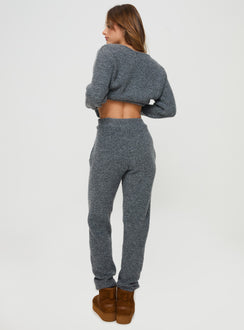 side view of model wearing Princess Polly Abrams Rib Knit Pants Charcoal Marle High Rise Pants Pants 