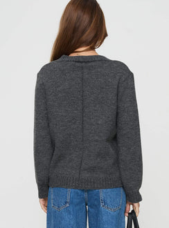 back view of model wearing Princess Polly Larkins Cardigan Grey cropped Jumpers 
