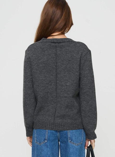 back view of model wearing Princess Polly Larkins Cardigan Grey cropped Jumpers 