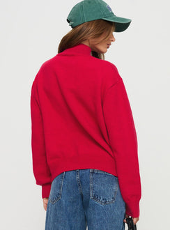 back view of model wearing Princess Polly Oberan Knit Sweater Red Jumpers 