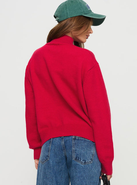 back view of model wearing Princess Polly Oberan Knit Sweater Red Jumpers 