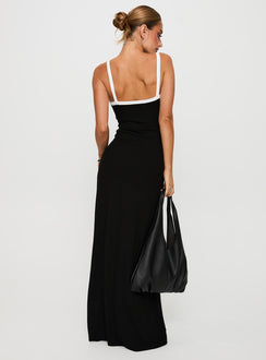 back view of model wearing Princess Polly Austrina Maxi Dress Black Square Neck 