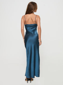 back view of model wearing Princess Polly Maguire Maxi Dress Navy Plunger 