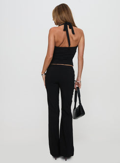 back view of model wearing Princess Polly En Route Pants Black Low Rise Pants Pants 