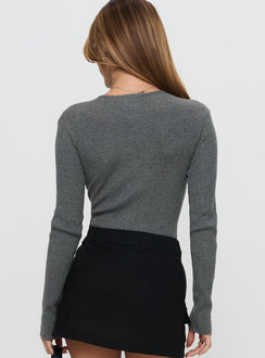 back view of model wearing Princess Polly Kerra Long Sleeve Bodysuit Charcoal Long Sleeve Tops Bodysuit 