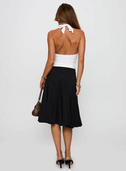 back view of model wearing Princess Polly Agnette Low Rise Midi Skirt Black 