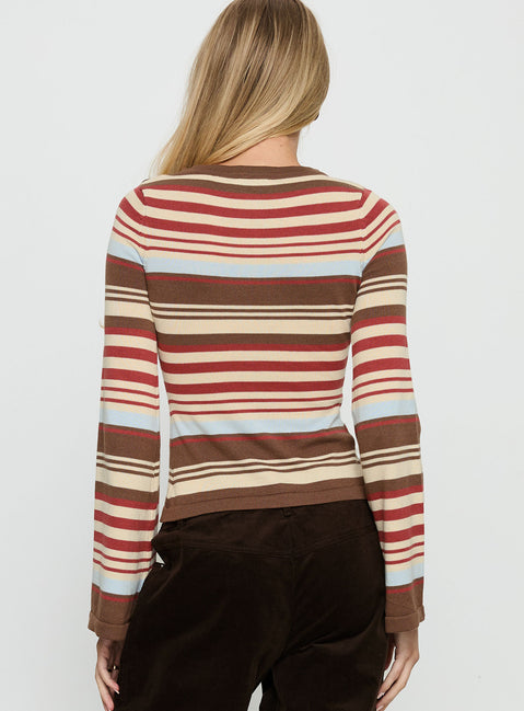 back view of model wearing Princess Polly Milda Knit Cardigan Multi Stripe Jumpers 