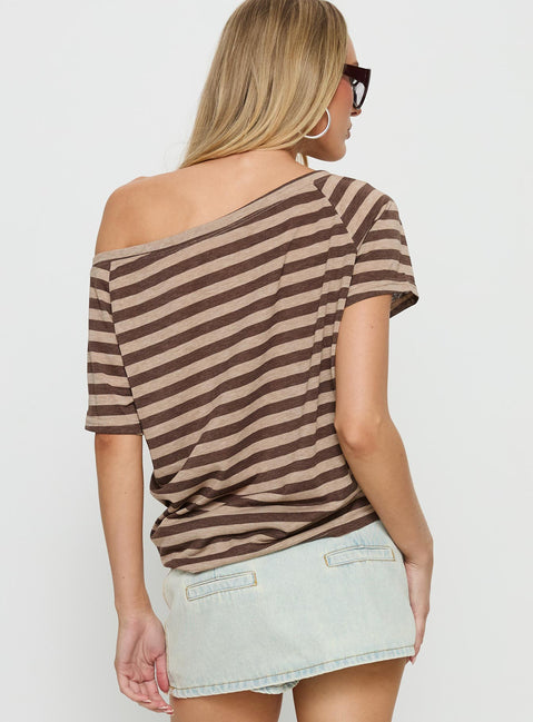 Icon Baby Off Shoulder Top Brown Stripe