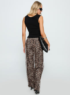 back view of model wearing Princess Polly Buzzer Track Pants Leopard High Rise Pants Pants 