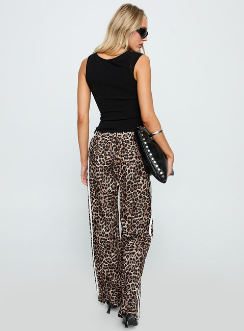 back view of model wearing Princess Polly Buzzer Track Pants Leopard High Rise Pants Pants 