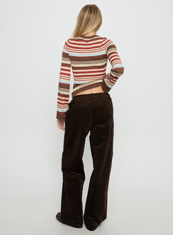 back view of model wearing Princess Polly Kenza Wide Leg Corduroy Pant Brown Mid Rise Pants Pants 