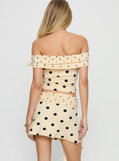 back view of model wearing Princess Polly Porzia Wrap Detail Mini Skirt Cream / Polka Dot Mini Skirts Skirts 