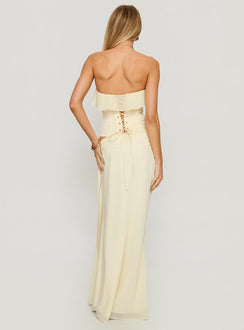 back view of model wearing Princess Polly Holliann Draped Maxi Skirt Butter Maxi Skirts Skirts 