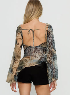 Esmaria Long Sleeve Flared Top Multi Animal