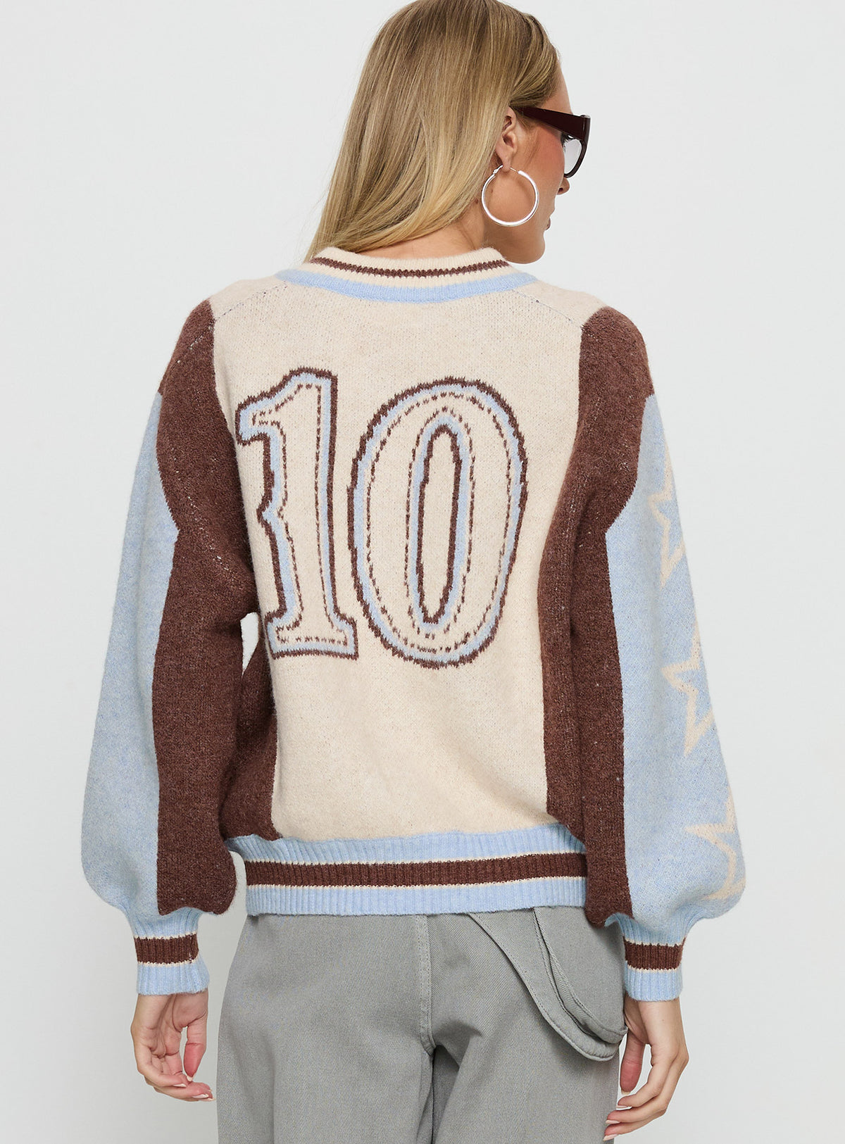 Brandyce Graphic Knit Jacket Blue / Chocolate