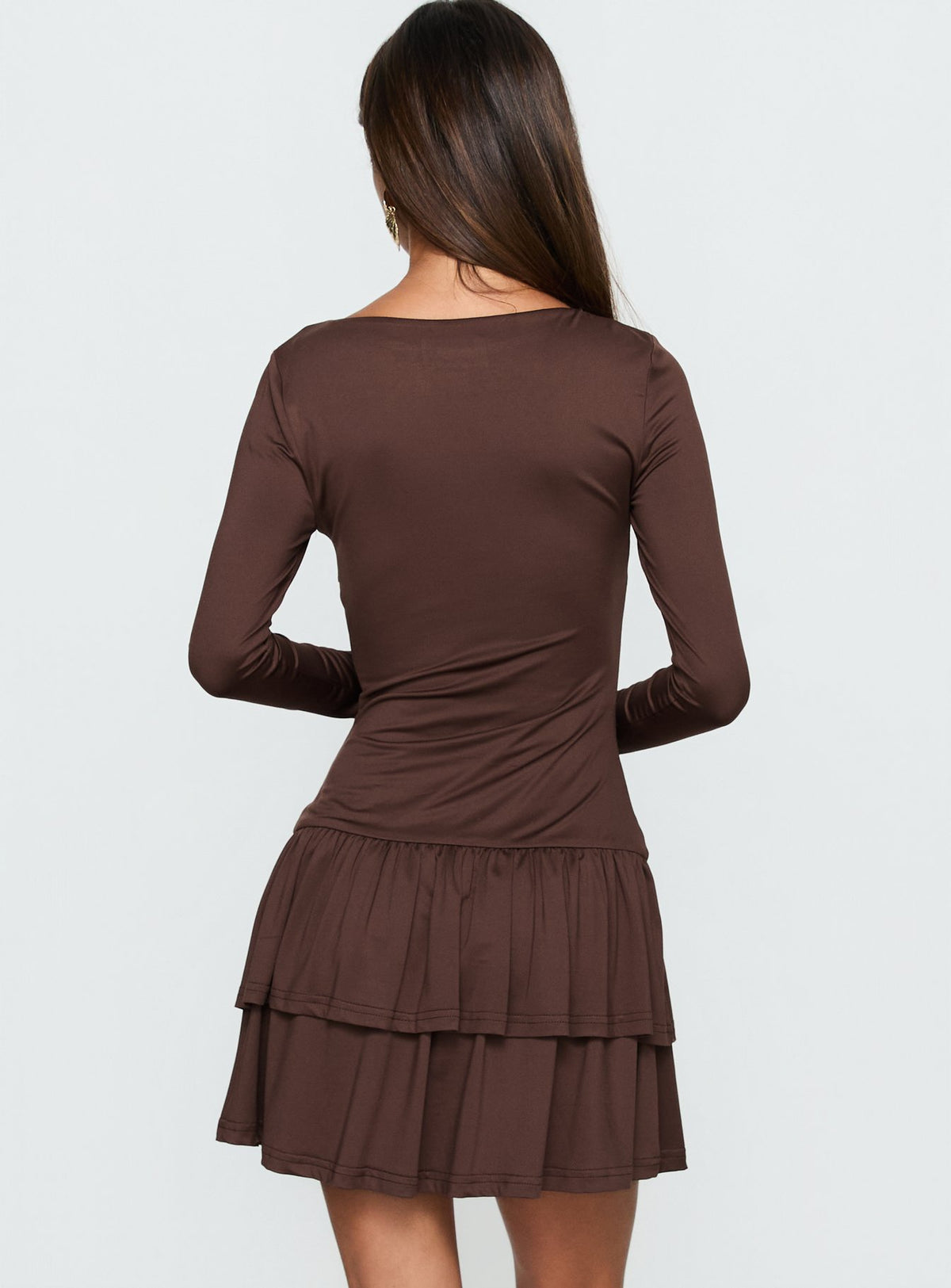 Mallissa Long Sleeve Ruffled Mini Dress Brown