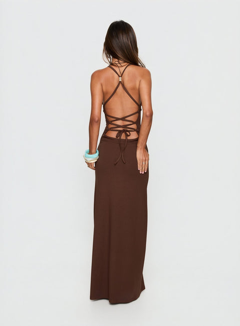 Pasita Halter Tie Up Maxi Dress Chocolate