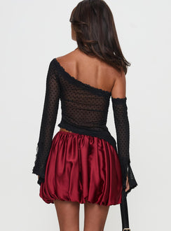 back view of model wearing Princess Polly Rubee Bubble Hem Mini Skirt Red Mini Skirts Skirts 
