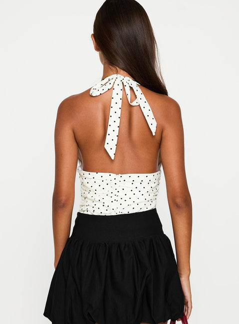 back view of model wearing Princess Polly Atelier Halter Bodysuit Multi Sleeveless Bodysuit 