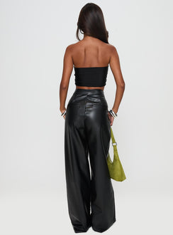 back view of model wearing Princess Polly Tempted Faux Leather Pant Black High Rise Pants Pants 