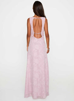 back view of model wearing Princess Polly Frederica Plunge Burnout Maxi Dress Mauve Plunger 