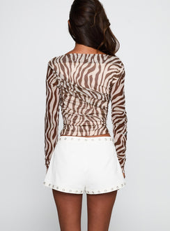 back view of model wearing Princess Polly Houdini Eyelet Mini Short White High Waisted Shorts 