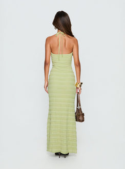 Liskaia Textured Halter Maxi Dress Soft Green