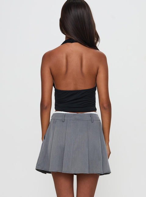 back view of model wearing Princess Polly Simulations Pleated Mini Skirt Grey Mini Skirts Skirts 