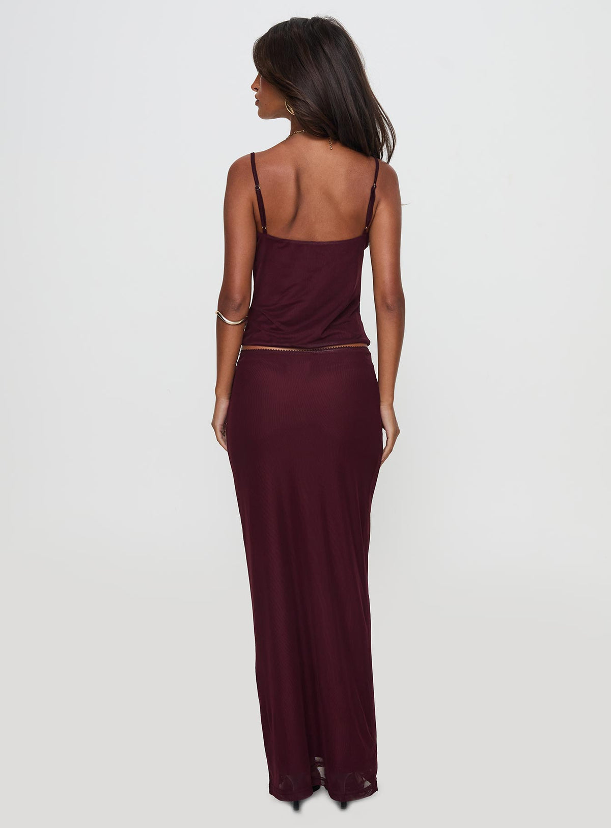 Reiko Lace Trim Tie Front Maxi Set Burgundy
