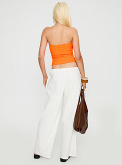 back view of model wearing Princess Polly Destinee Frill Pant White Low Rise Pants Pants 