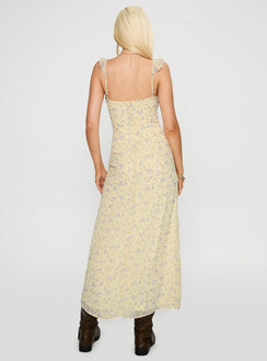 back view of model wearing Princess Polly Jayne Frill Maxi Dress Multi Plunger 