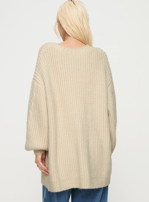back view of model wearing Princess Polly Cameliah Knit Cardigan Cream Longline Jumpers Jumpers 