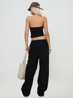 back view of model wearing Princess Polly Doors Open Pant Black Low Rise Pants Pants 