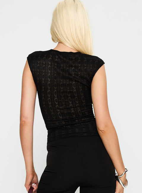 back view of model wearing Princess Polly Keep It Moving Top Black Sleeveless Crew Neck 