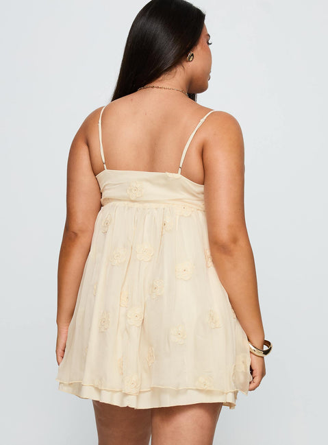 back view of model wearing Princess Polly Sparks Fly Mini Dress Cream Curve Sweetheart Neckline 