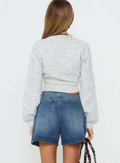 Torri Longline Denim Shorts Mid Blue Wash