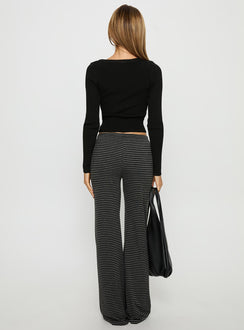 back view of model wearing Princess Polly Alfreda Jersey Pants Grey / Black Stripe Mid Rise Pants Pants 