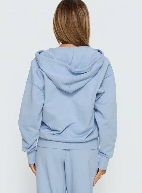 back view of model wearing Princess Polly All Day Oversized Hoodie Icy Blue regular Jumpers 