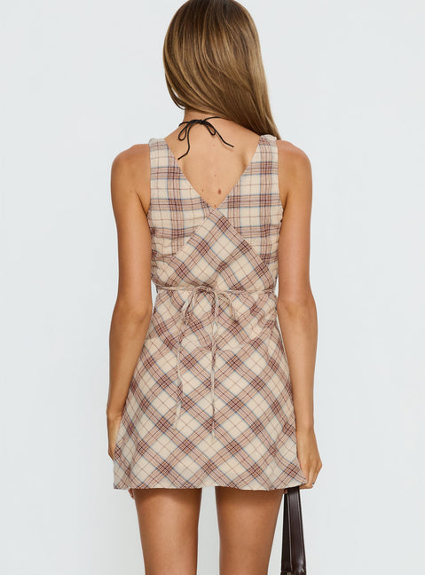 Nellie Mini Dress Beige Plaid
