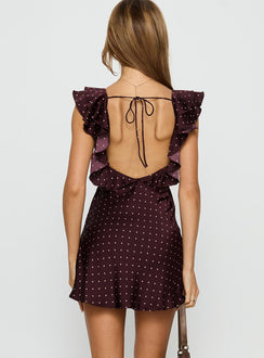 Kamillah Frill Mini Dress Burgundy Polka Dot