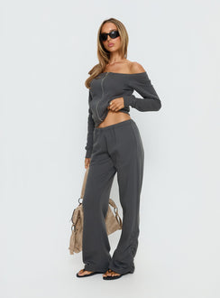 Featuring Rylan Low Rise Joggers Grey womens-regular-pants with low-rise waist front view of model wearing