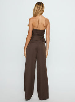 back view of model wearing Princess Polly Natilee Relaxed Tailored Pants Brown Pinstripe Low Rise Pants Pants 