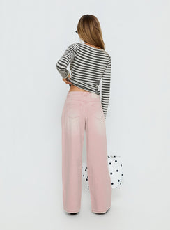 back view of model wearing Princess Polly Lucky Dip Mid Rise Straight Leg Jeans Washed Pink Mid Rise Jeans Jeans 