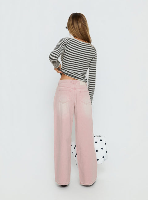 back view of model wearing Princess Polly Lucky Dip Mid Rise Straight Leg Jeans Washed Pink Mid Rise Jeans Jeans 
