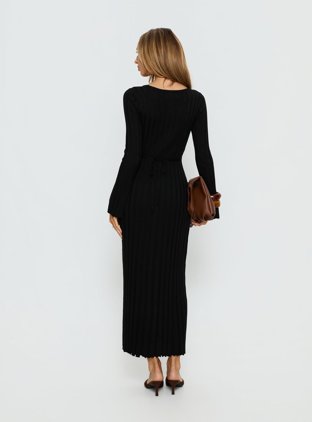 Gratuita Long Sleeve Rib Maxi Dress Black