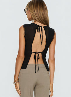 Noven Tie Back Lace Trim Top Black