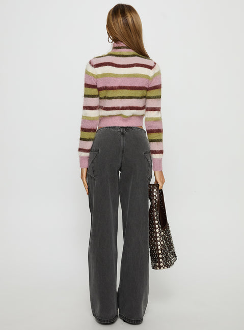 back view of model wearing Princess Polly Dolley Star Stitch Mid Rise Wide Leg Jean Grey Wash Mid Rise Jeans Jeans 