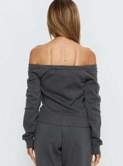 Explore the Airazo Off Shoulder Zip Through Jumper Grey womens-jumpers with short length and oversized fit back view of model wearing