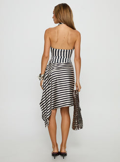 back view of model wearing Princess Polly Allure Midi Skirt Noir Stripe Midi Skirts Skirts 